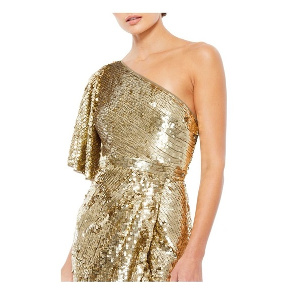 MAC DUGGAL 93540 dress gold 6 sequin one shoulder formal gown maxi wedding prom - Picture 5 of 16